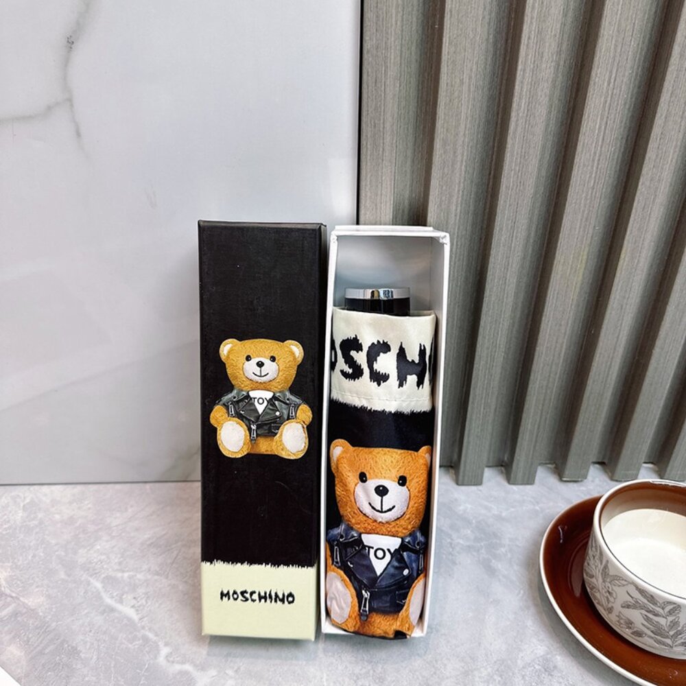 Moschino Black Biker Teddy Bear Folding Umbrella